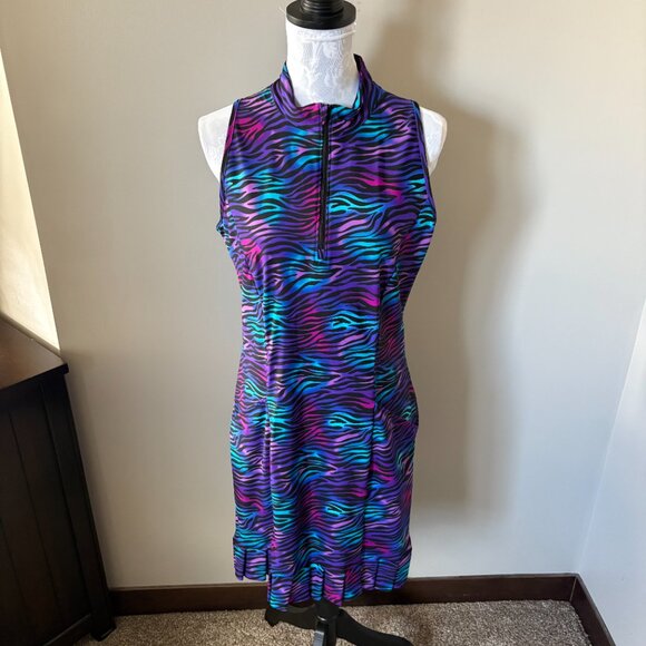Tzu Tzu Womens Dress Golf Tennis Zebra Print Colorful Stretchy Size Large - Picture 2 of 5